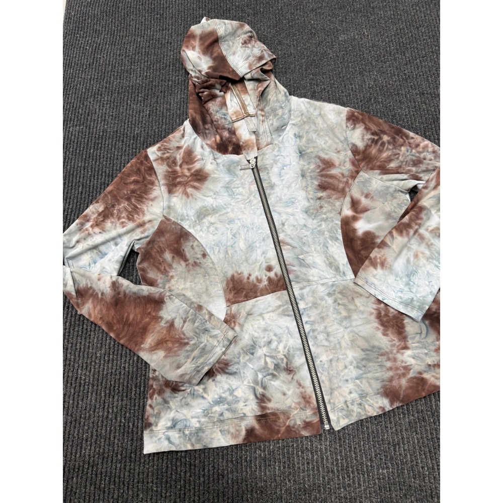 Last Tango Women's Large Tie Dye Hooded Jacket Brown Blue Cream Full Zip